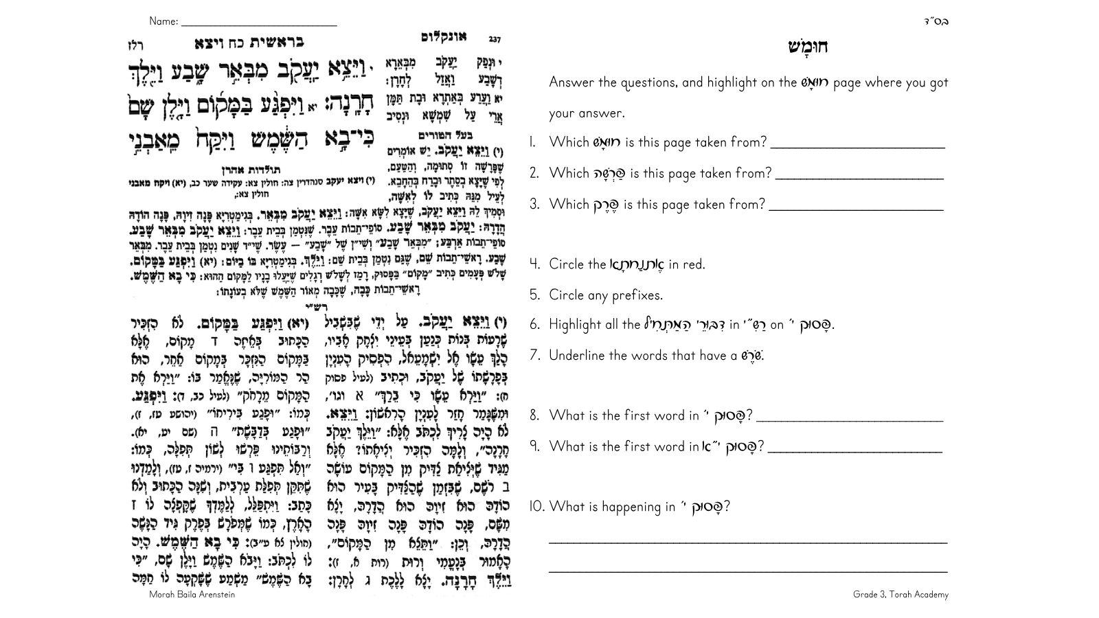 Navigating the Chumash Reference Sheet
