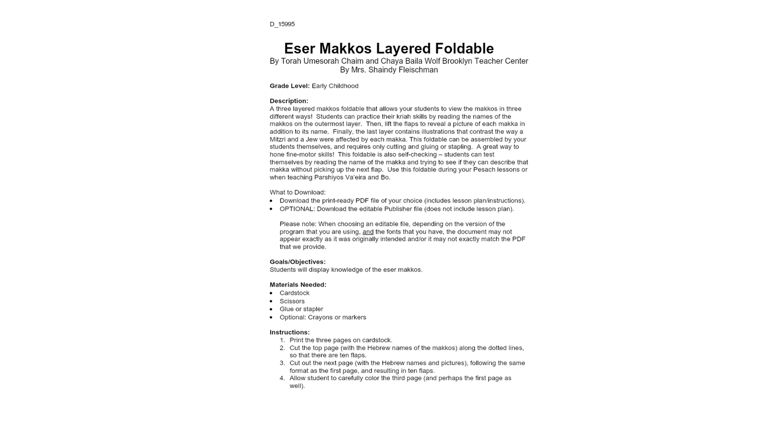 Ten Makkos Worksheets & Foldables