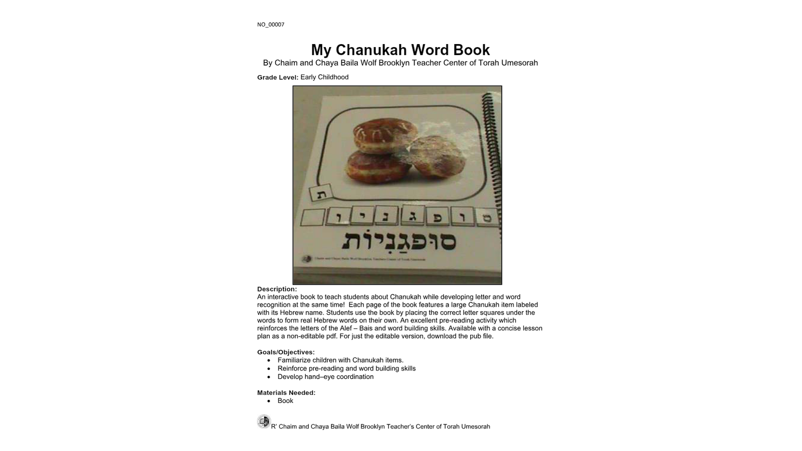 Chanukah Word Books, Crafts & Coloring