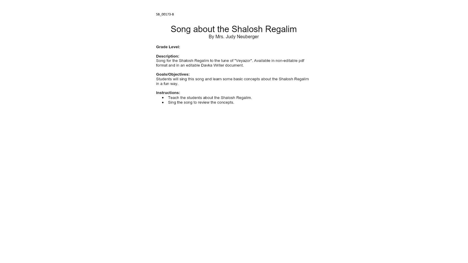 Parshas Re'eh — Lesson & Shalosh Regalim Activities