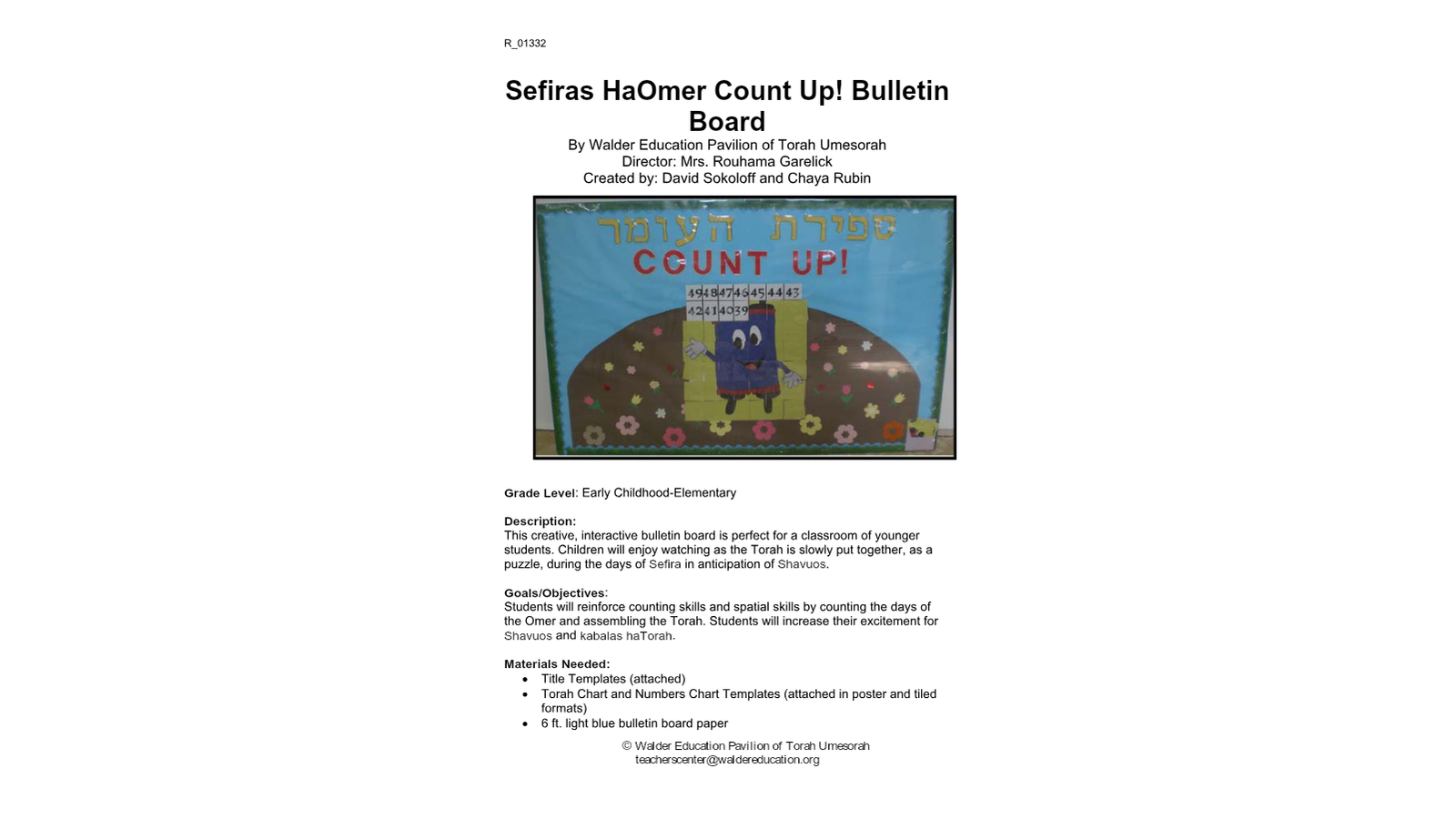 Sefiras HaOmer Charts and Activities