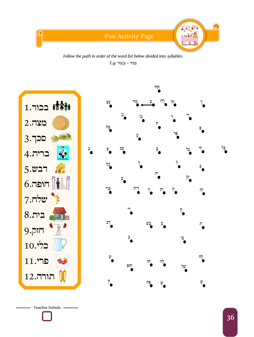 A Seder Kriah visual-awareness activity illustrates the reading approach.