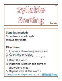Kamatz Syllable Sorting Game and Cards